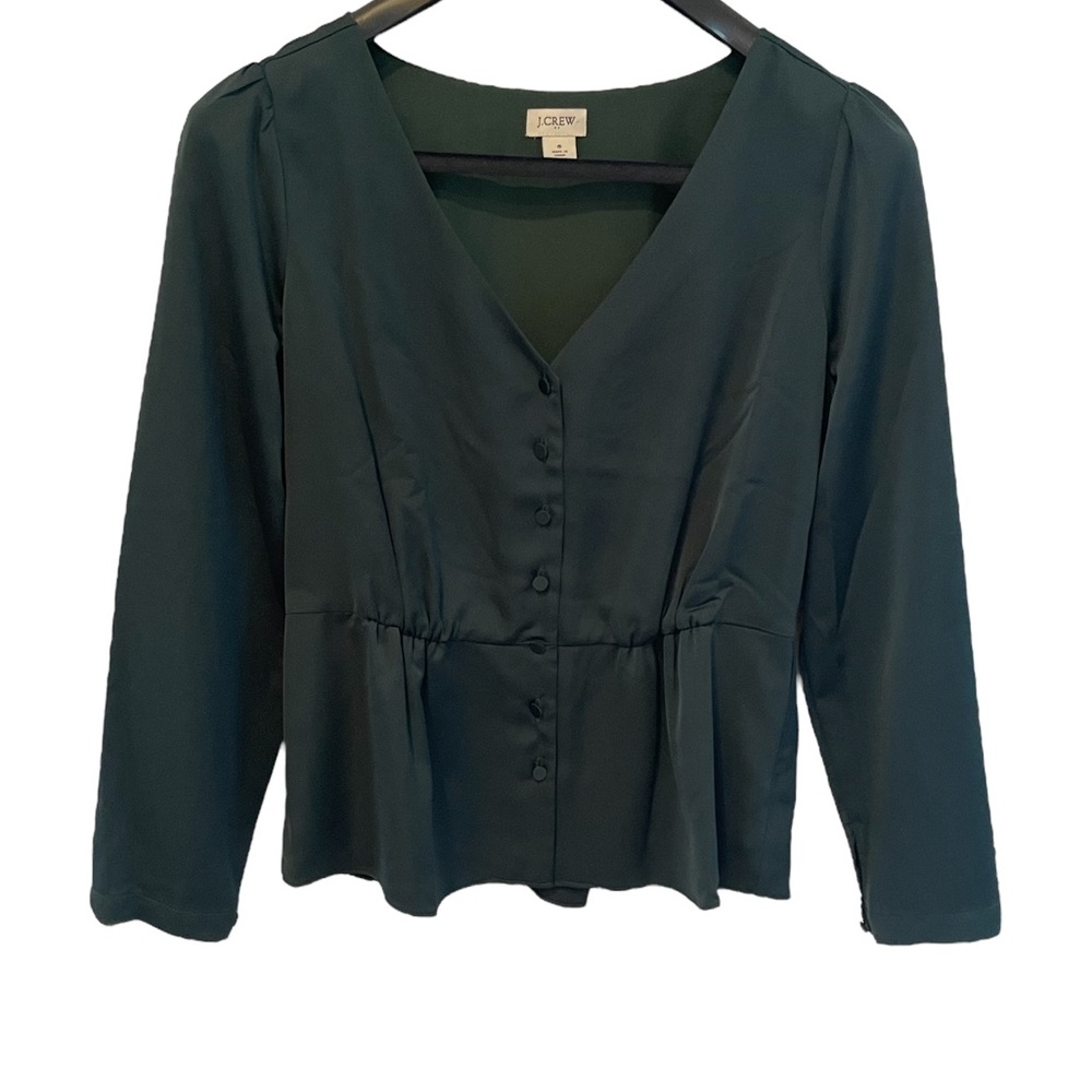 J Crew Quarter Sleeve Emerald Green Button Blouse Womens size 6
